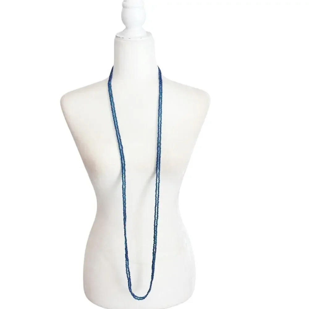 Vintage Marvella Clip Earring and Double Necklace Set Blue Seed Bead